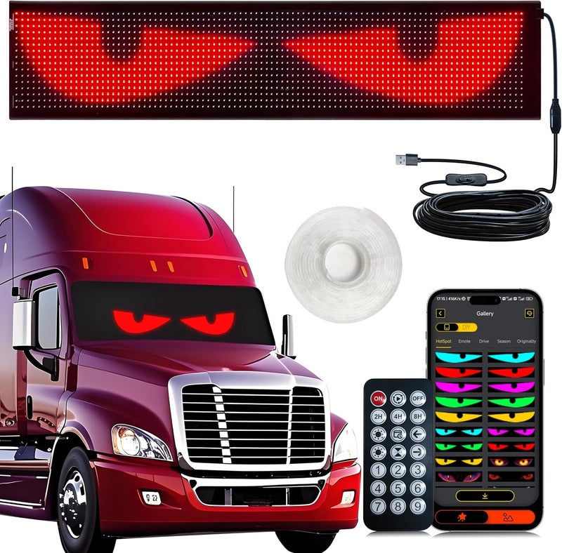 QUEENMO Big Devil Eyes Light for Cars Truck Pickups, 35.4"x7.6" Led Eyes for Truck Windshield with APP Control and Remote Controller,Large Screen Programmable Scrolling Flex LED Sign for Car - Image 1